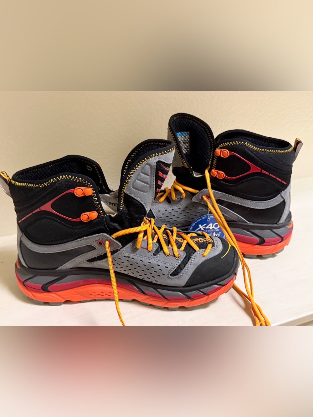 Hoka One One Kids Black Gray Orange High-Top Trail Shoes